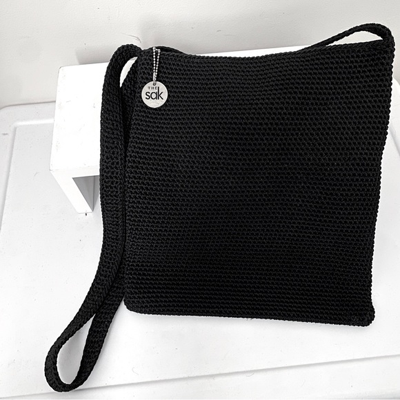 The Sak Hand Knit Casual Black Crochet Crossbody Shoulder Bag - Picture 2 of 6